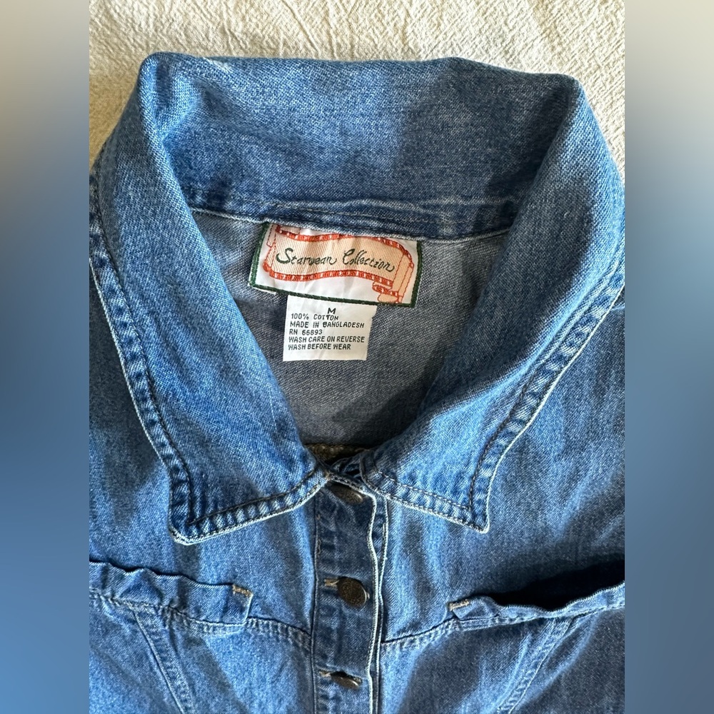 Vintage Denim Prairie Dress Button Front Western Midi Blue Size M - Picture 5 of 10